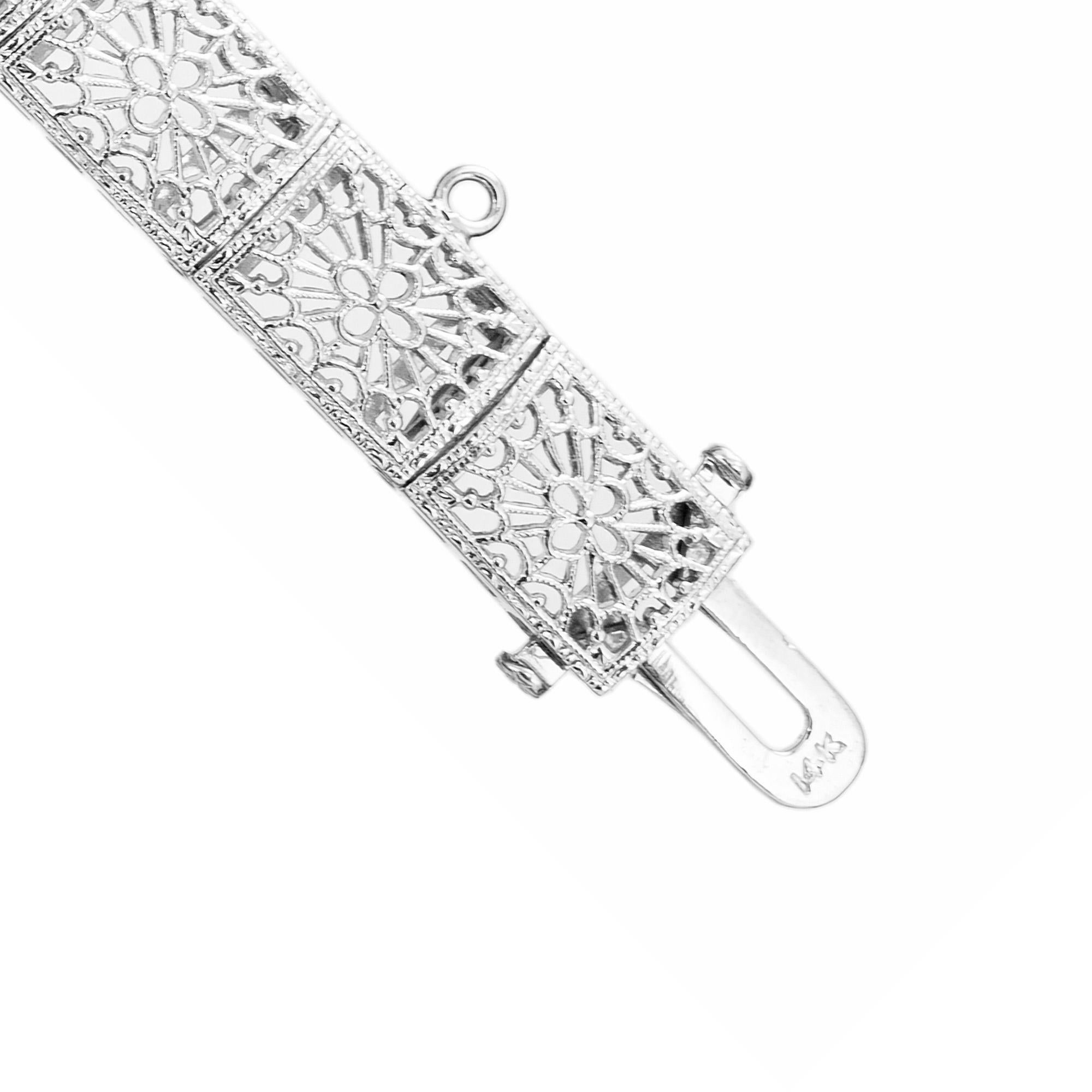 Vintage Filigran 14k Weißgold .18ct Saphir .03ct Diamant-Armband im Angebot 2