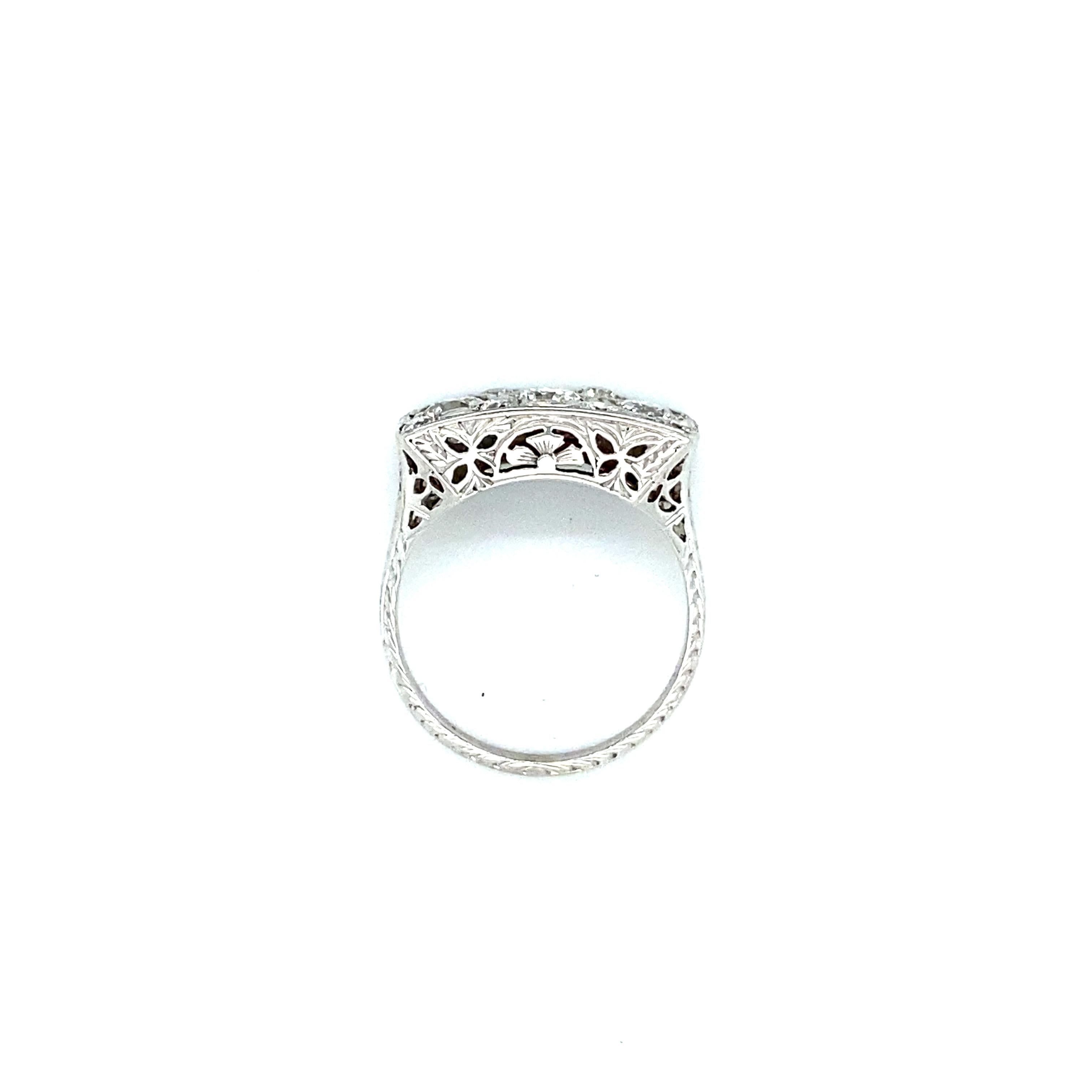 Old European Cut Vintage Filigree 18K White Gold Diamond Cluster Ring Engagement Ring, 1.60ct.