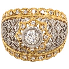 Vintage Filigree .35 Carat Center Diamonds 18 Karat Platinum Yellow Gold Ring