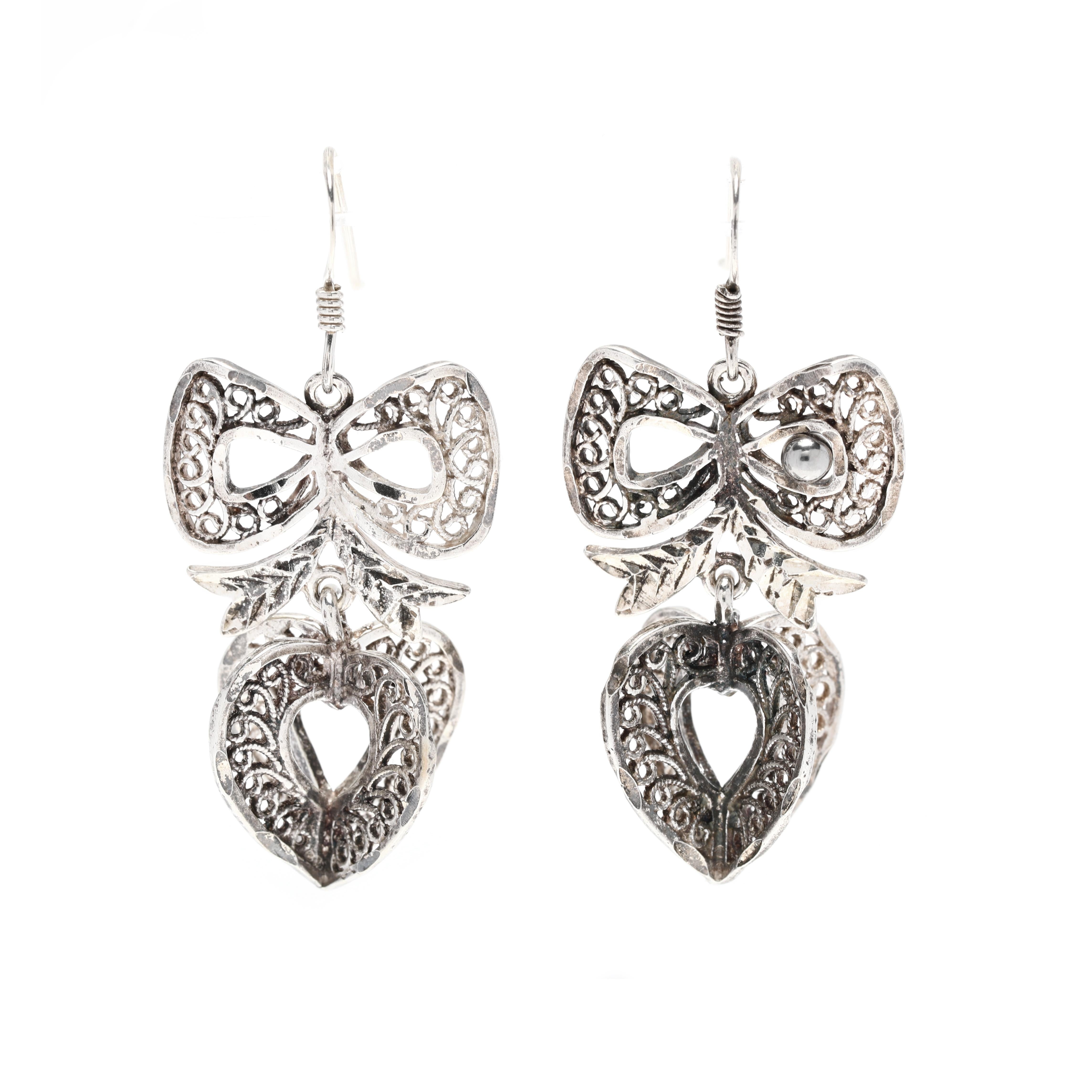 Filigrane Vintage-Bogen-Herz-Ohrringe, Sterling Silber für Damen oder Herren