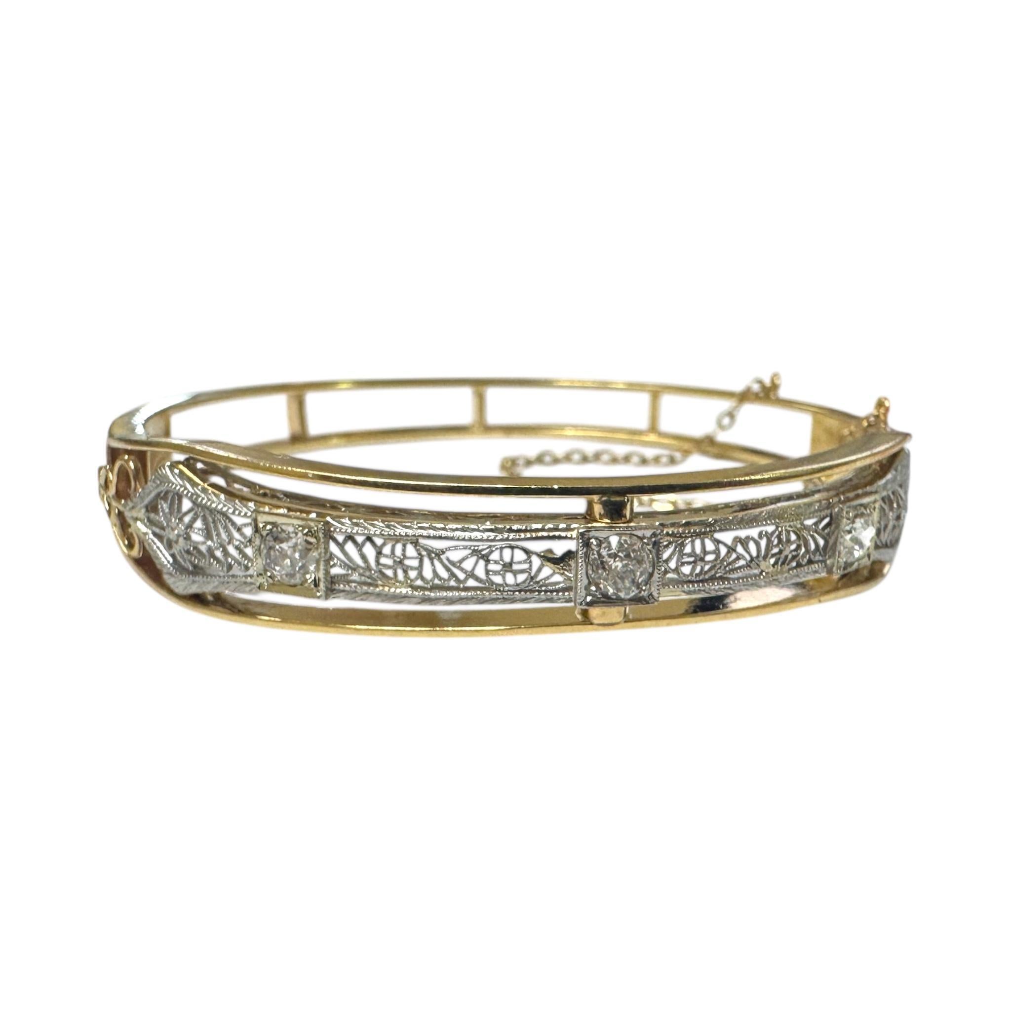 Filigraner Brosche Conversion-Armreif, zweifarbig, Vintage (Alteuropäischer Brillantschliff) im Angebot