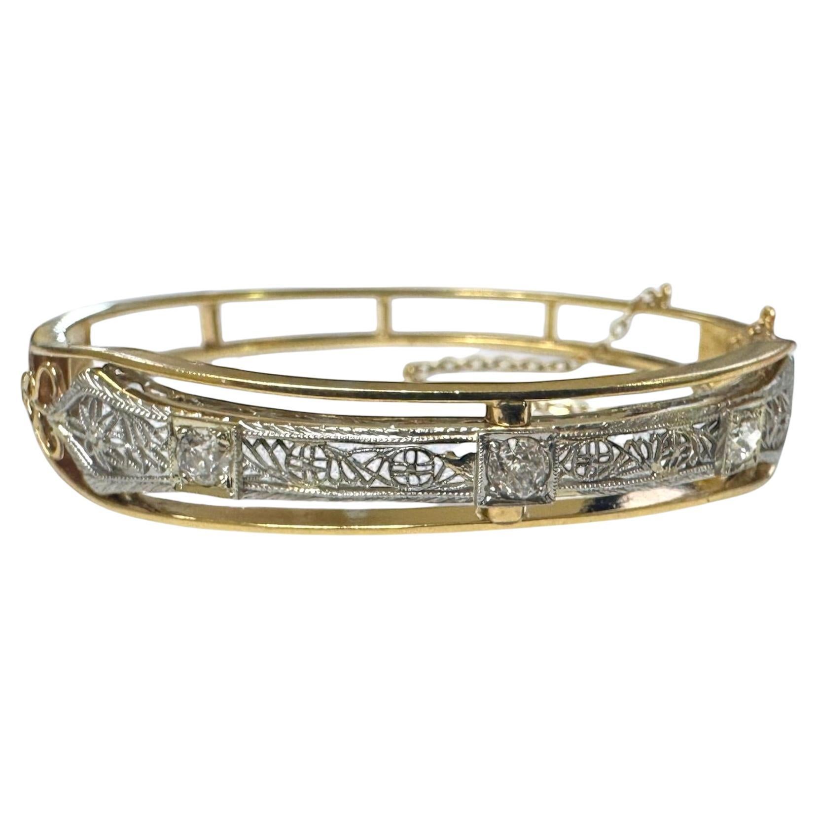 Vintage Filigree Brooch Conversion Bangle Bracelet Two Toned