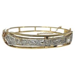 Vintage Filigree Brooch Conversion Bangle Bracelet Two Toned