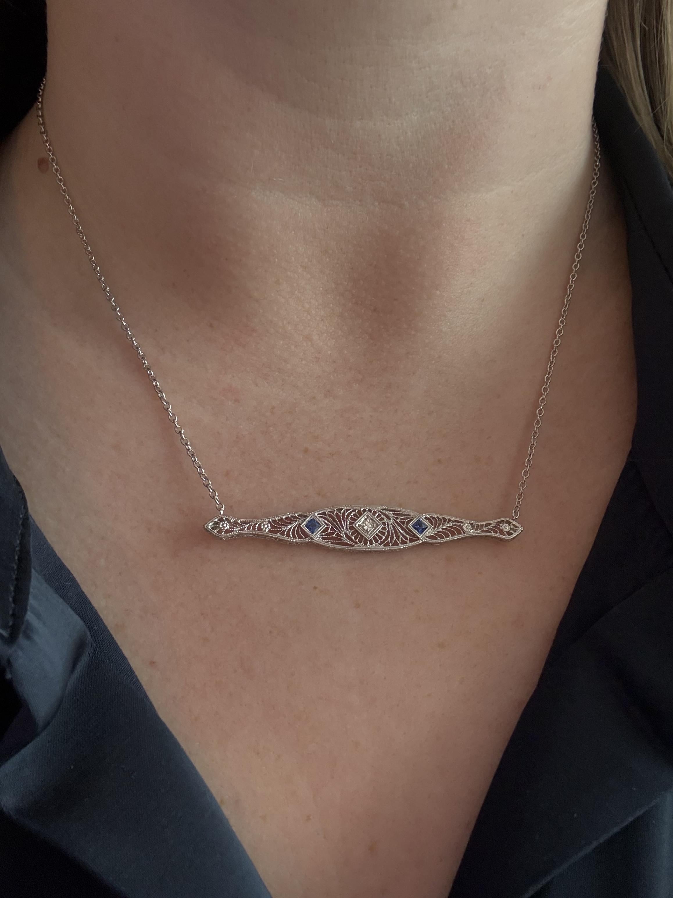 Art Déco Collana di conversione con spilla in filigrana vintage in vendita