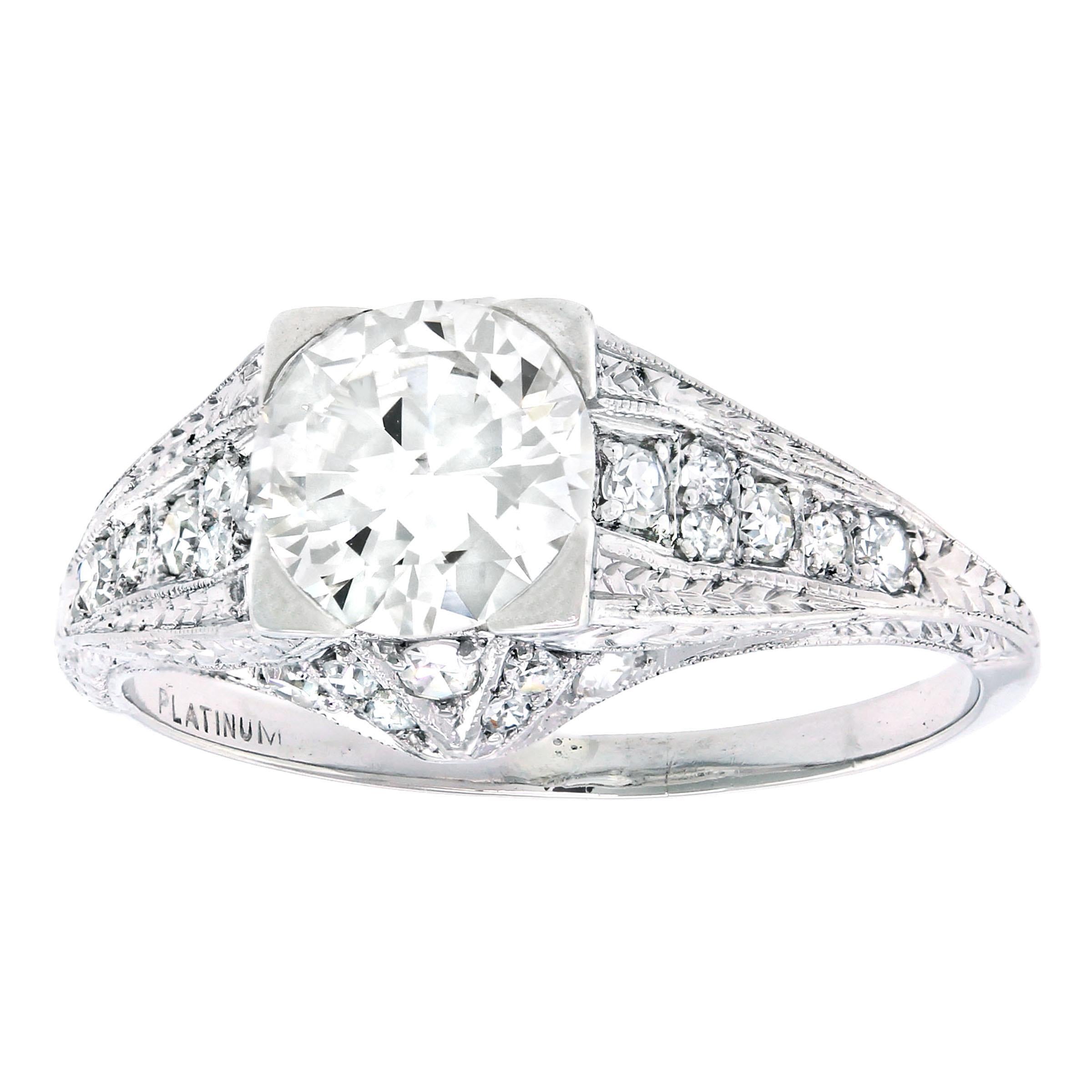 Vintage Filigree Diamond and Platinum Engagement Ring