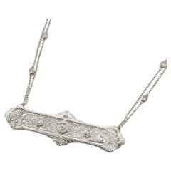 Vintage Filigree Diamond Brooch Conversion Necklace