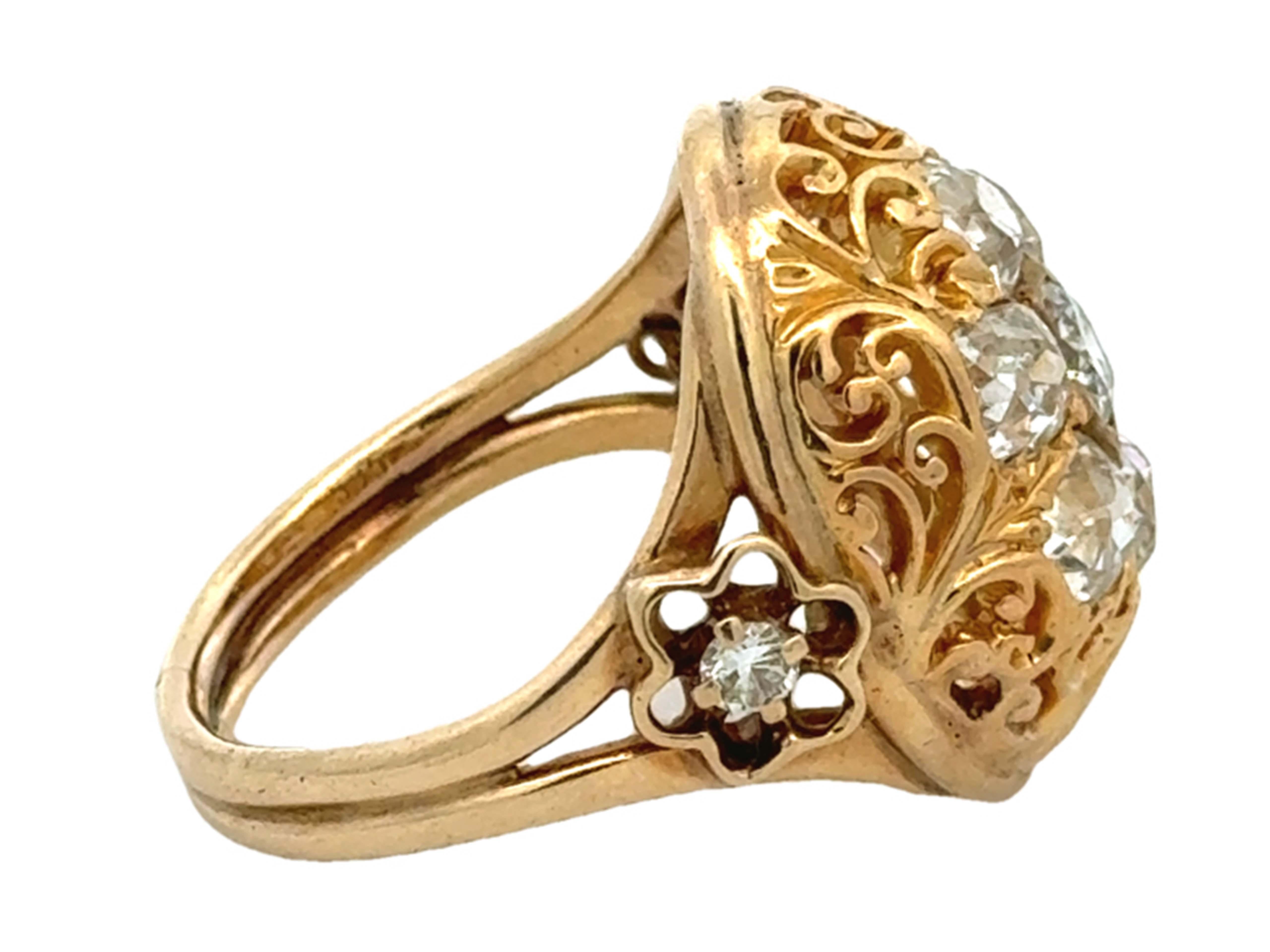 Women's Vintage Filigree Dome Diamond Cocktail Ring 14k Yellow Gold For Sale