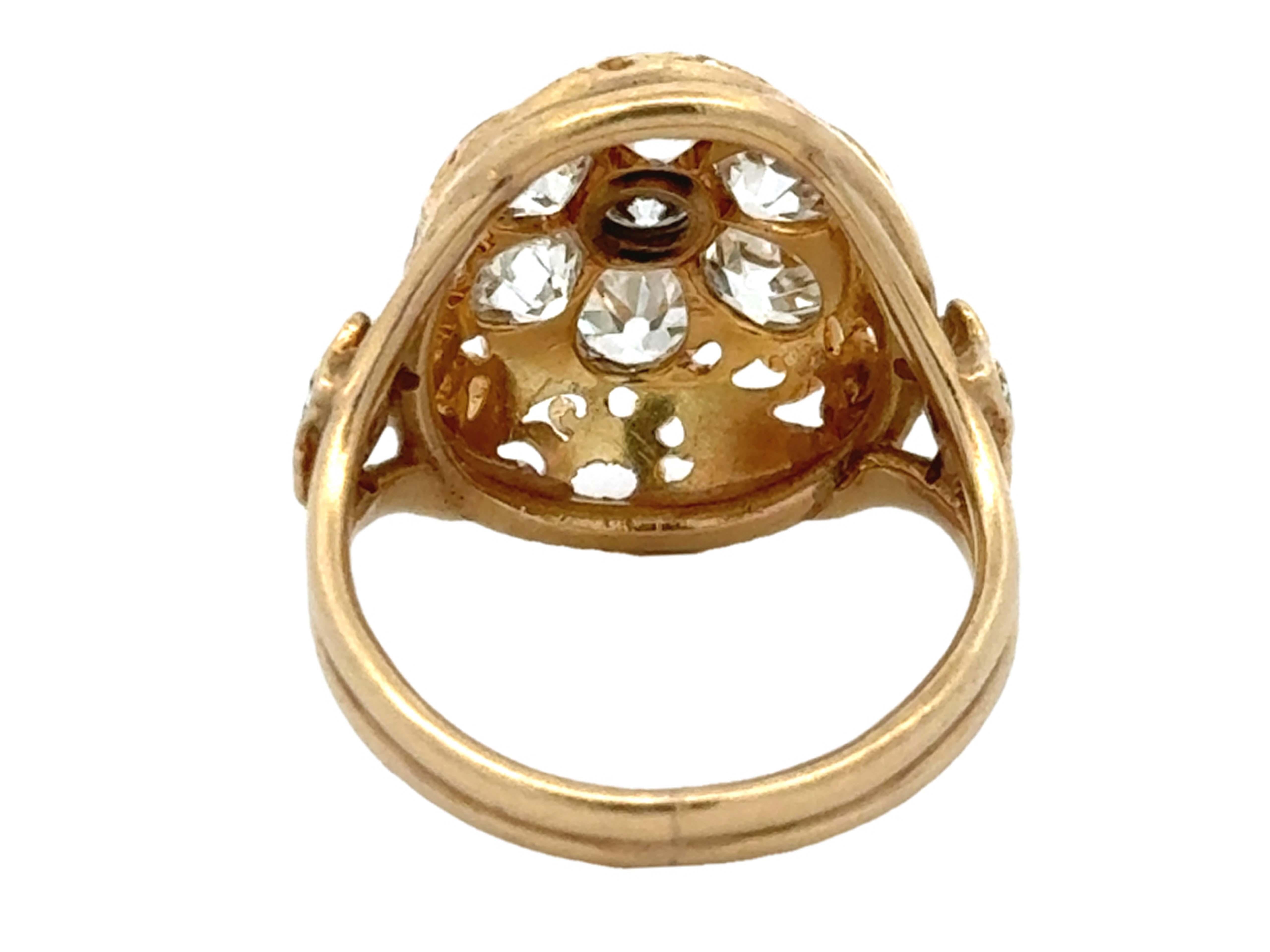 Vintage Filigree Dome Diamond Cocktail Ring 14k Yellow Gold For Sale 2