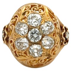 Vintage Filigree Dome Diamond Cocktail Ring 14k Yellow Gold