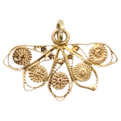 Mid-Century Filigree Fan and 14 Karat Gold Charm Pendant