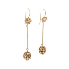 Vintage Filigree Floral & Drop Earrings, 14 K Yellow Gold Asymmetrical