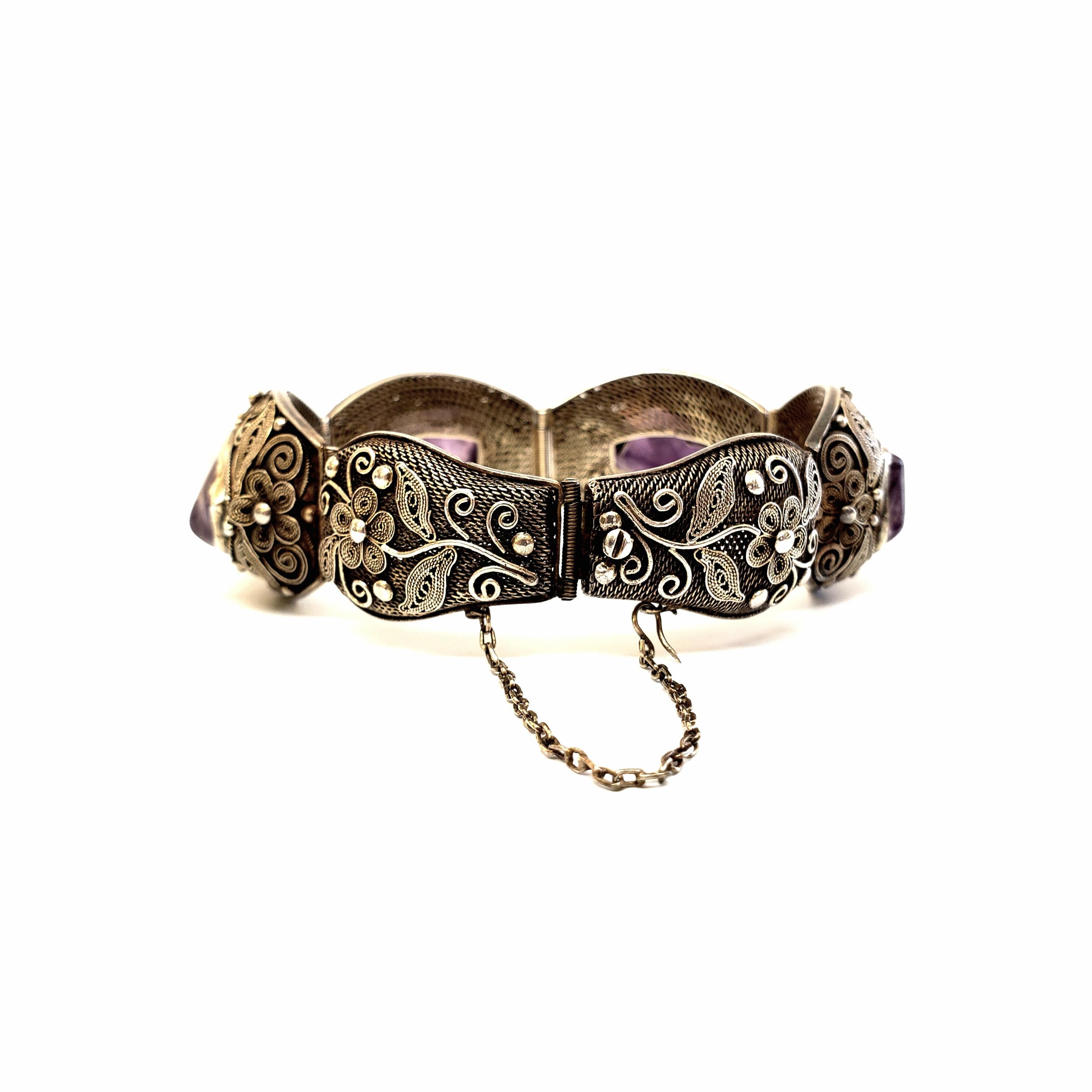 vintage bangle silver filigree bracelet with amethyst stones
