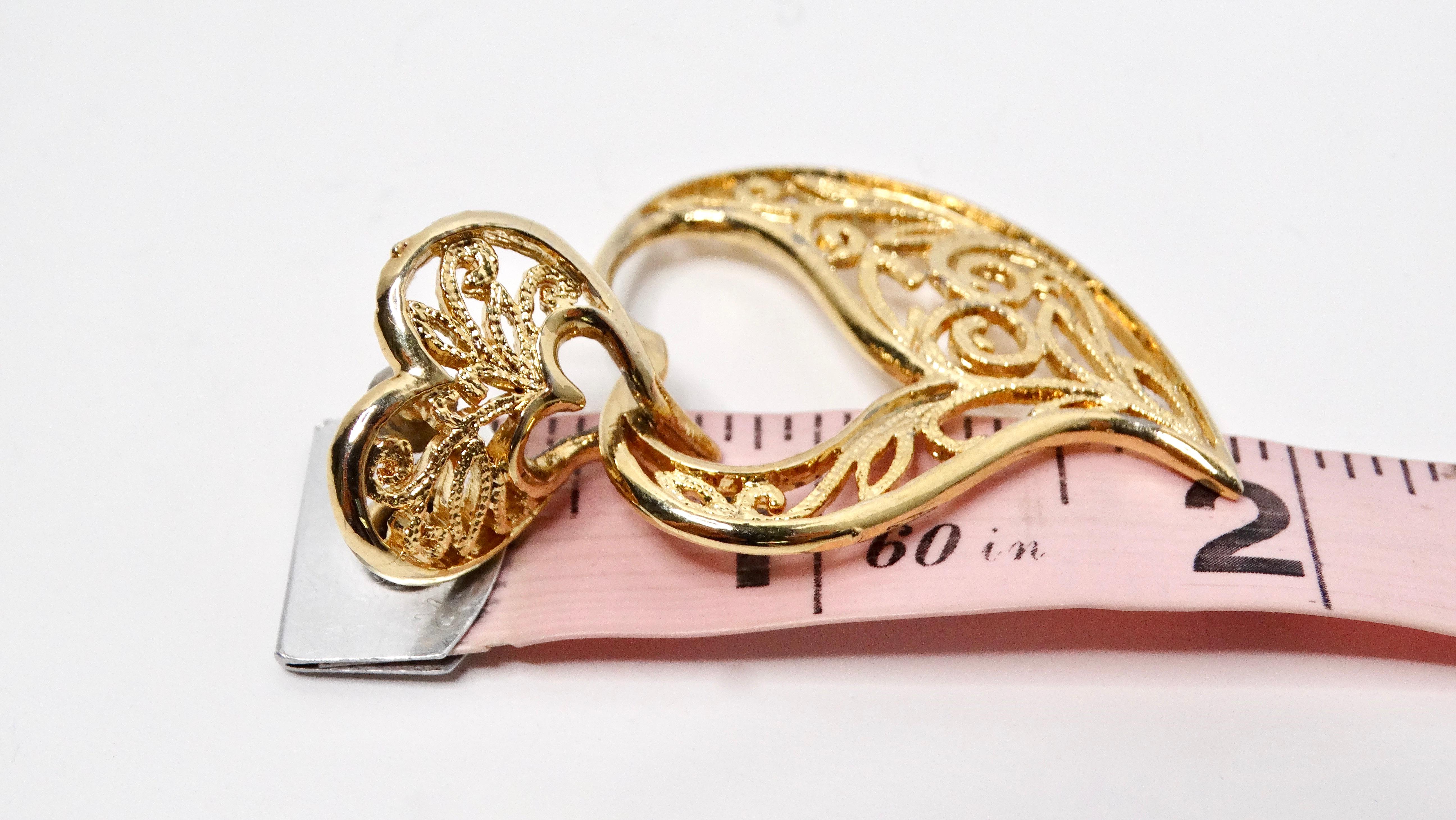 Women's Vintage Filigree Heart 14k Gold Plated Dangle Earrings For Sale