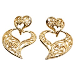 Orecchini pendenti vintage con cuore in filigrana placcati in oro 14k