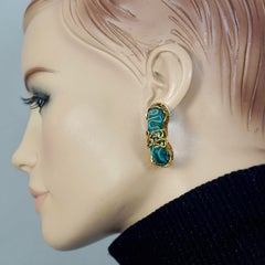Vintage Filigree Malachite Demi Creole Earrings Attributed to ISABEL CANOVAS