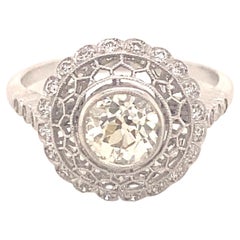 Vintage Filigree Old Mine Cut .87 Carat Diamond Platinum Ring