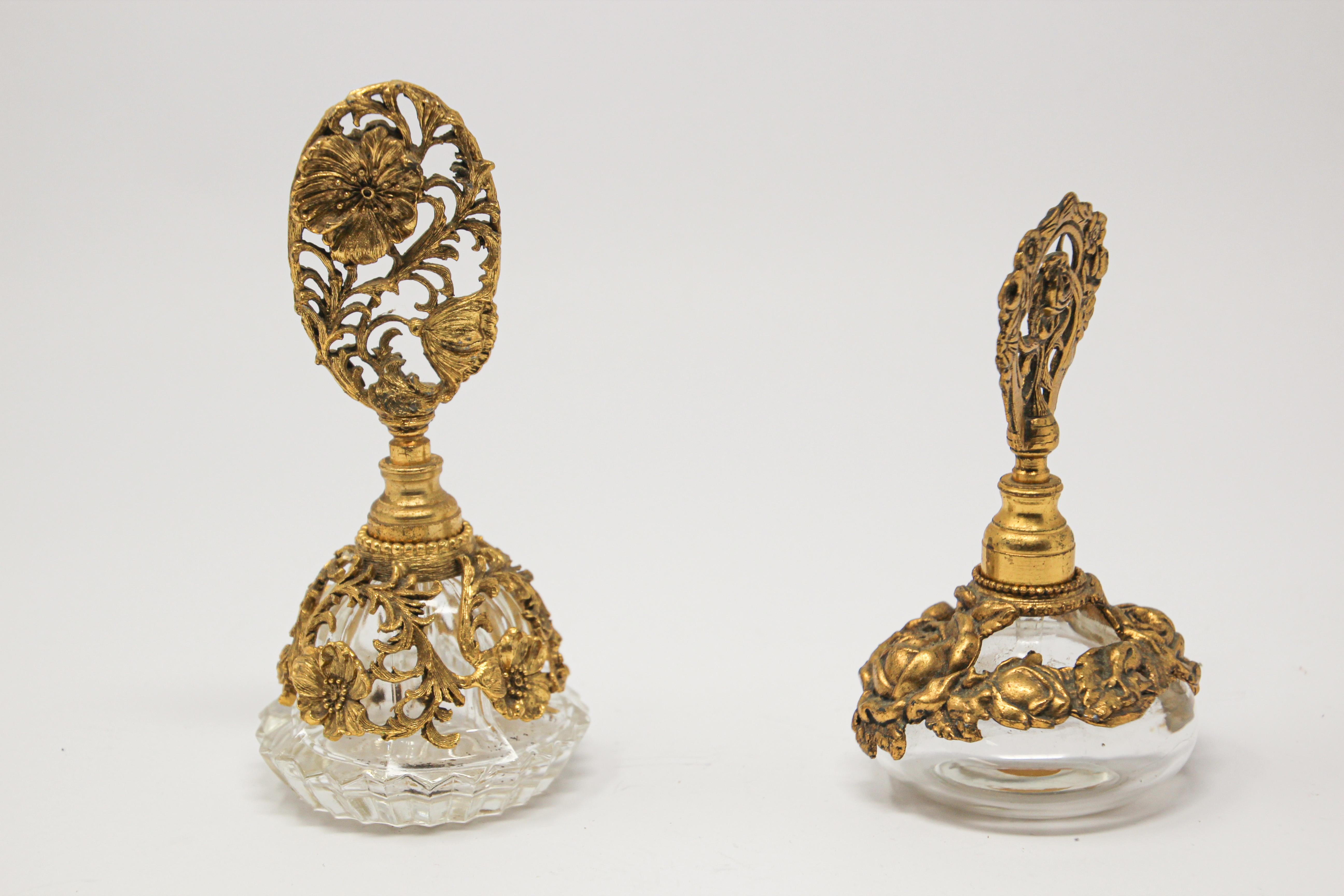 Vintage Filigree Ormolu 24-Karat Gold Matson Collectible Glass Perfume Bottles 4