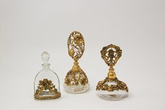 Vieux flacons de parfum de collection en verre filigrane ormolu 24 carats Matson
