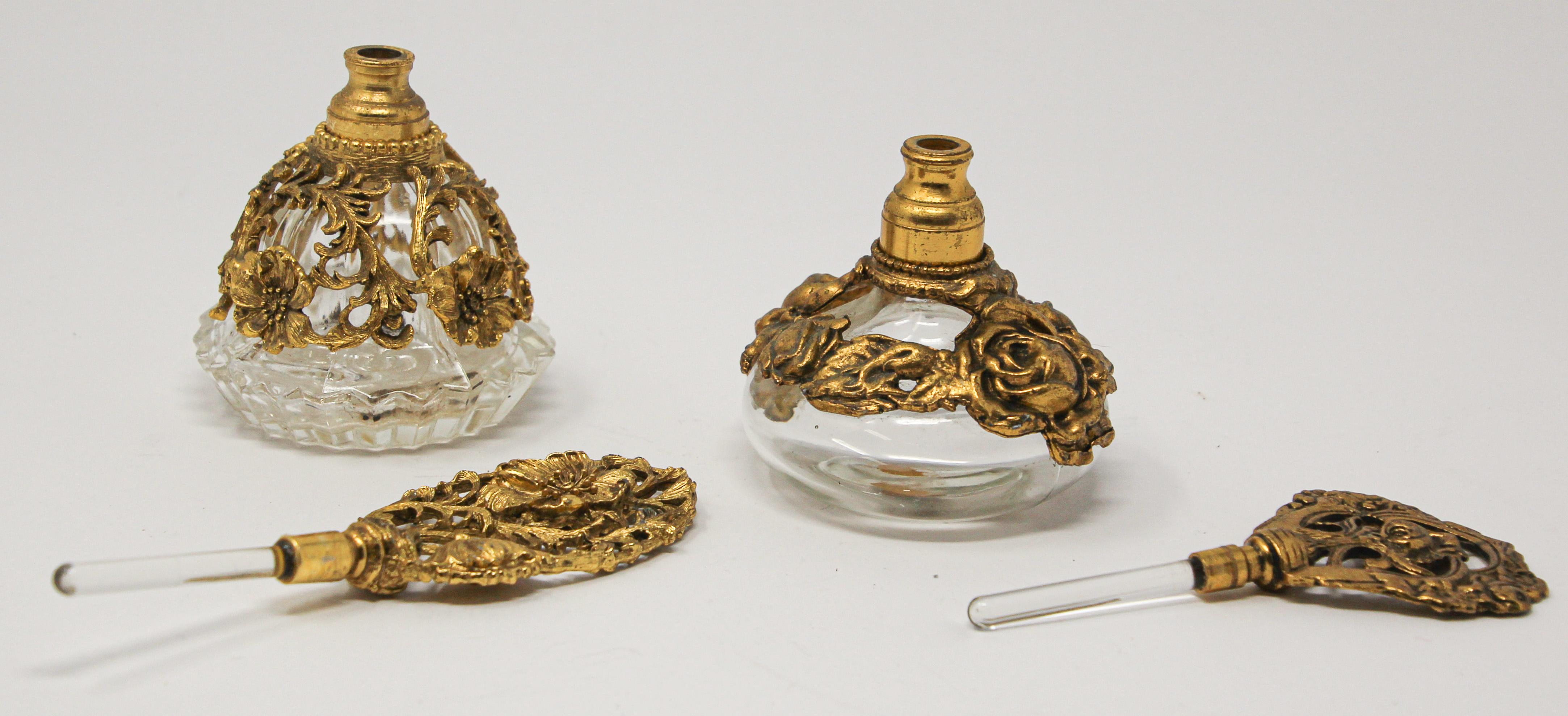 20th Century Vintage Filigree Ormolu 24-Karat Gold Matson Collectible Glass Perfume Bottles