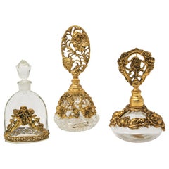 Vintage Filigree Ormolu 24-Karat Gold Matson Collectible Glass Perfume Bottles