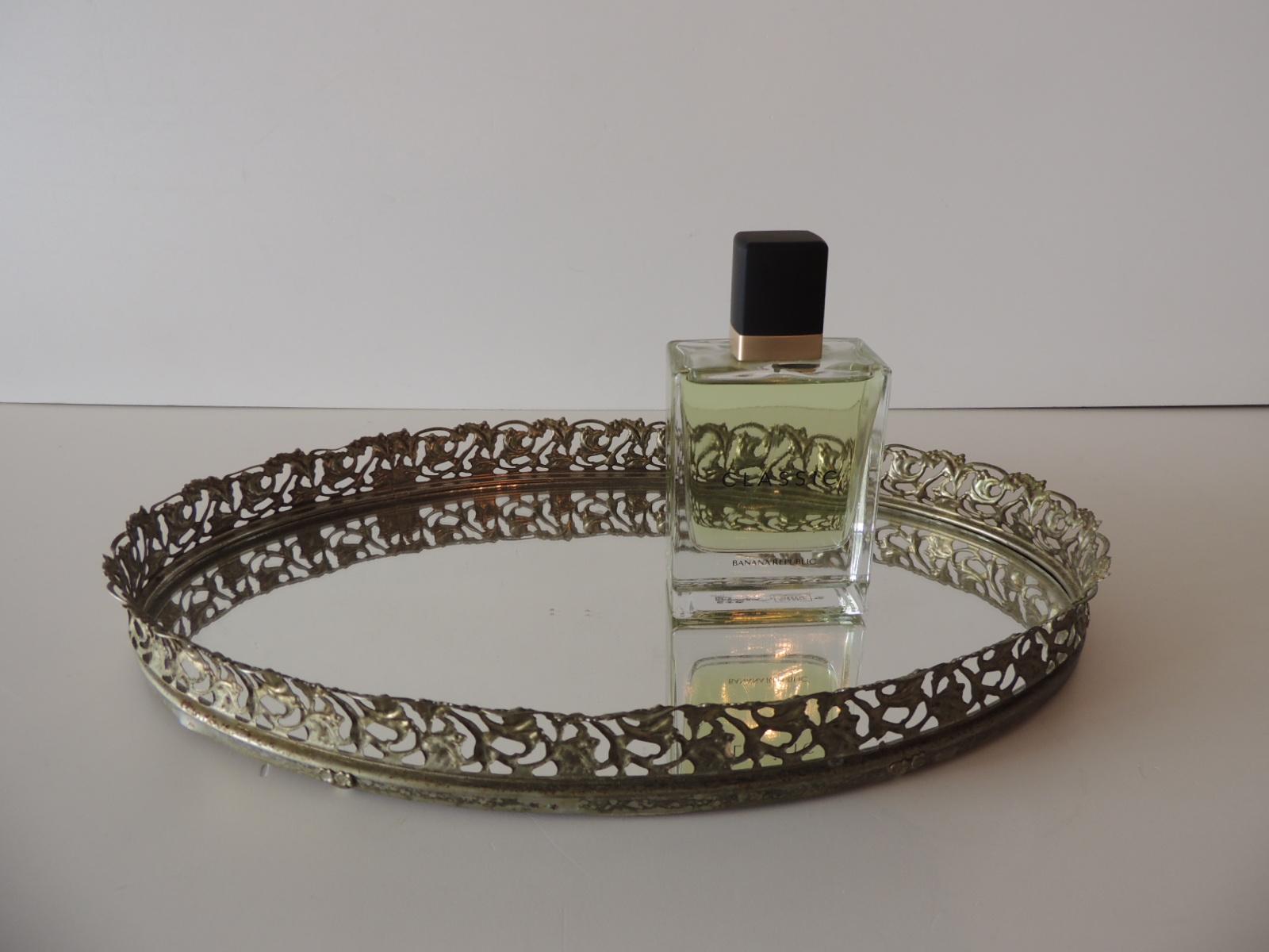 Machine-Made Vintage Filigree Oval Brass Vanity Tray with Mirror