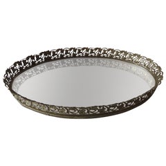 Vintage Filigree Oval Brass Vanity Tray with Mirror