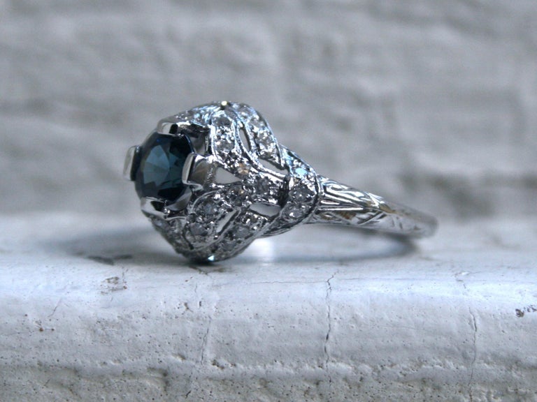 Vintage Filigree Platinum Diamond and Sapphire Engagement Ring, 1.87 ...
