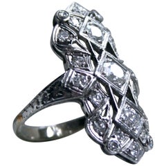 Vintage Filigree Platinum Diamond Cluster Engagement Ring, 1.24 Carat