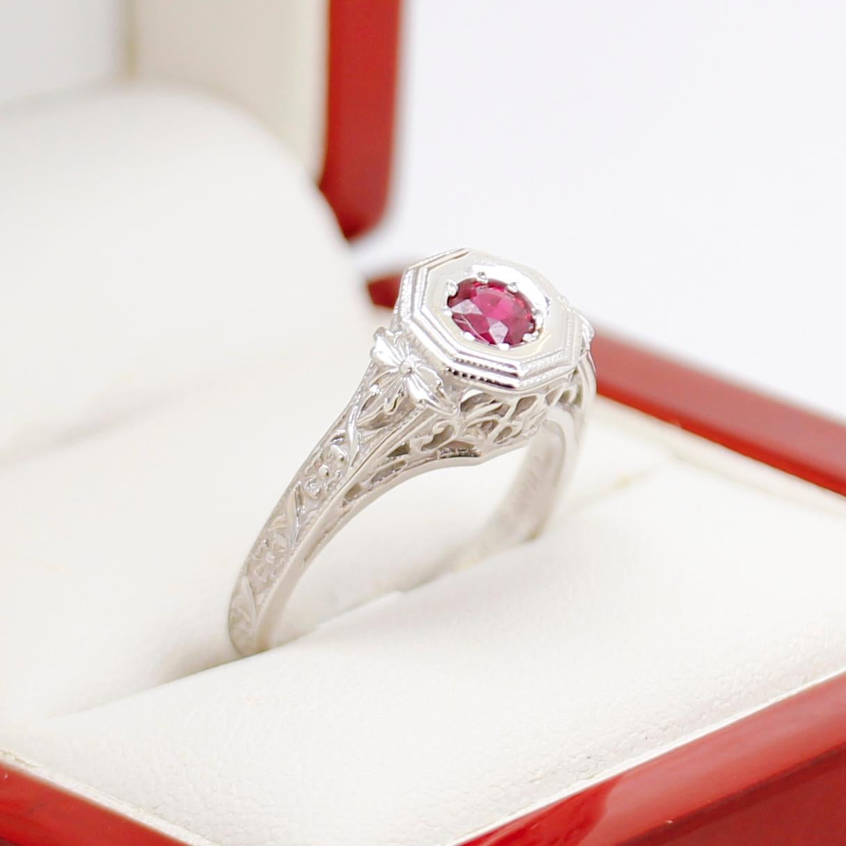 Round Cut Vintage Filigree Ruby Ring For Sale