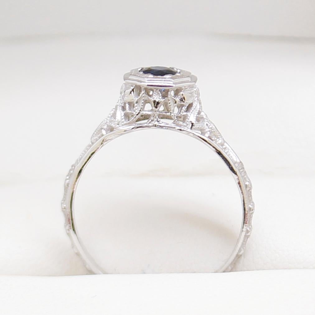 Vintage Filigree Sapphire Engagement Ring For Sale 3