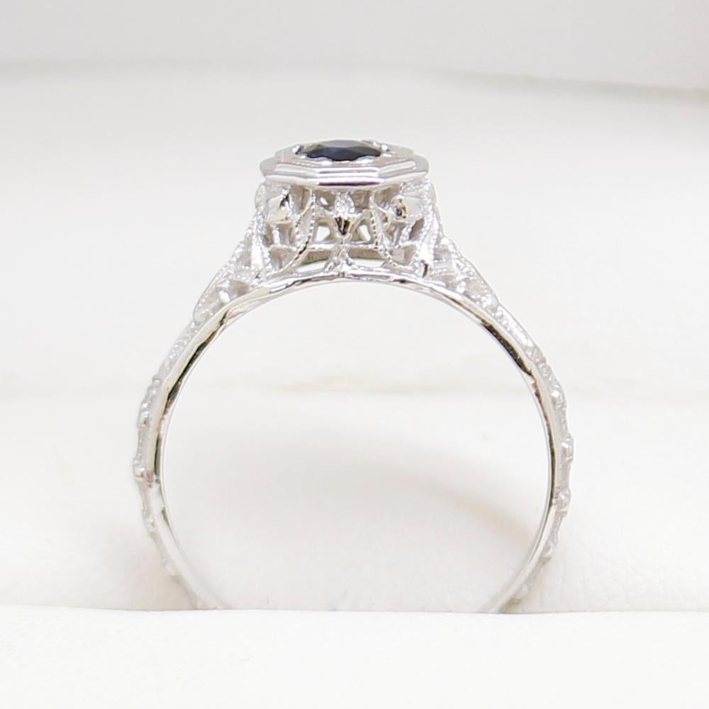 Vintage Filigree Sapphire Engagement Ring For Sale 4