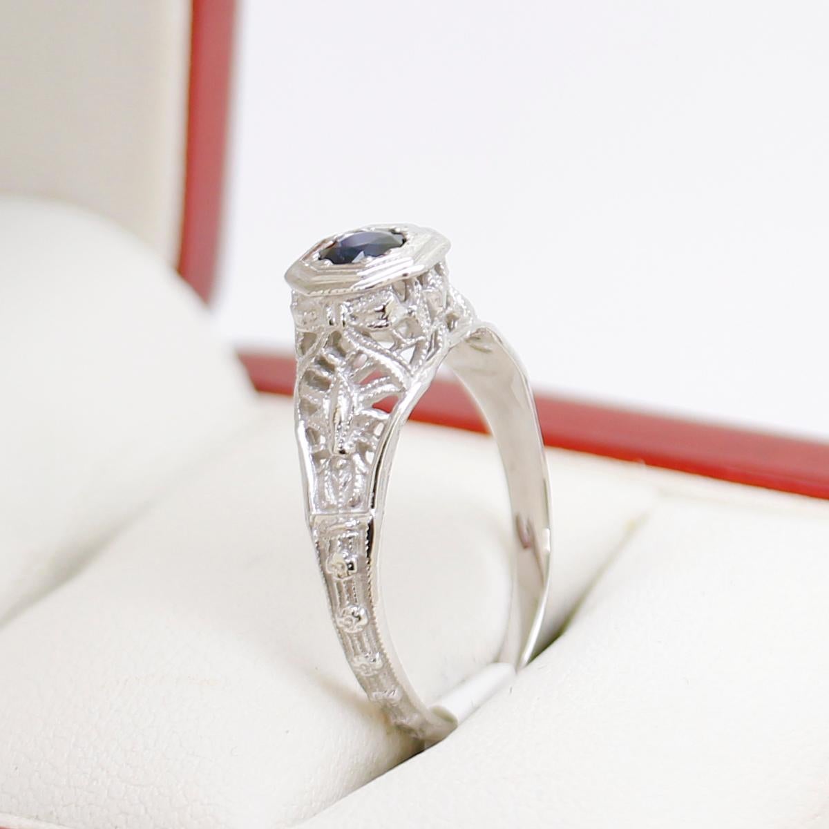 Vintage Filigree Sapphire Engagement Ring For Sale 5