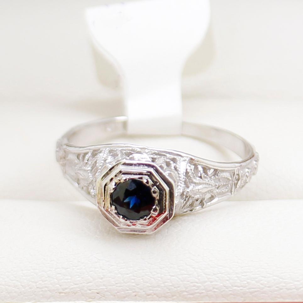 Vintage Filigree Sapphire Engagement Ring For Sale 6