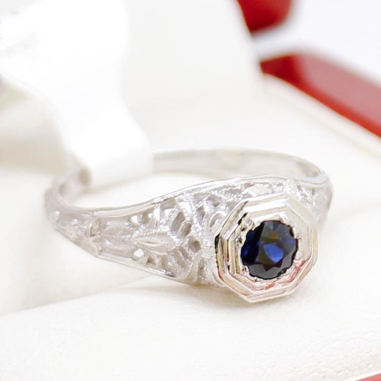 Vintage Filigree Sapphire Engagement Ring For Sale at 1stDibs