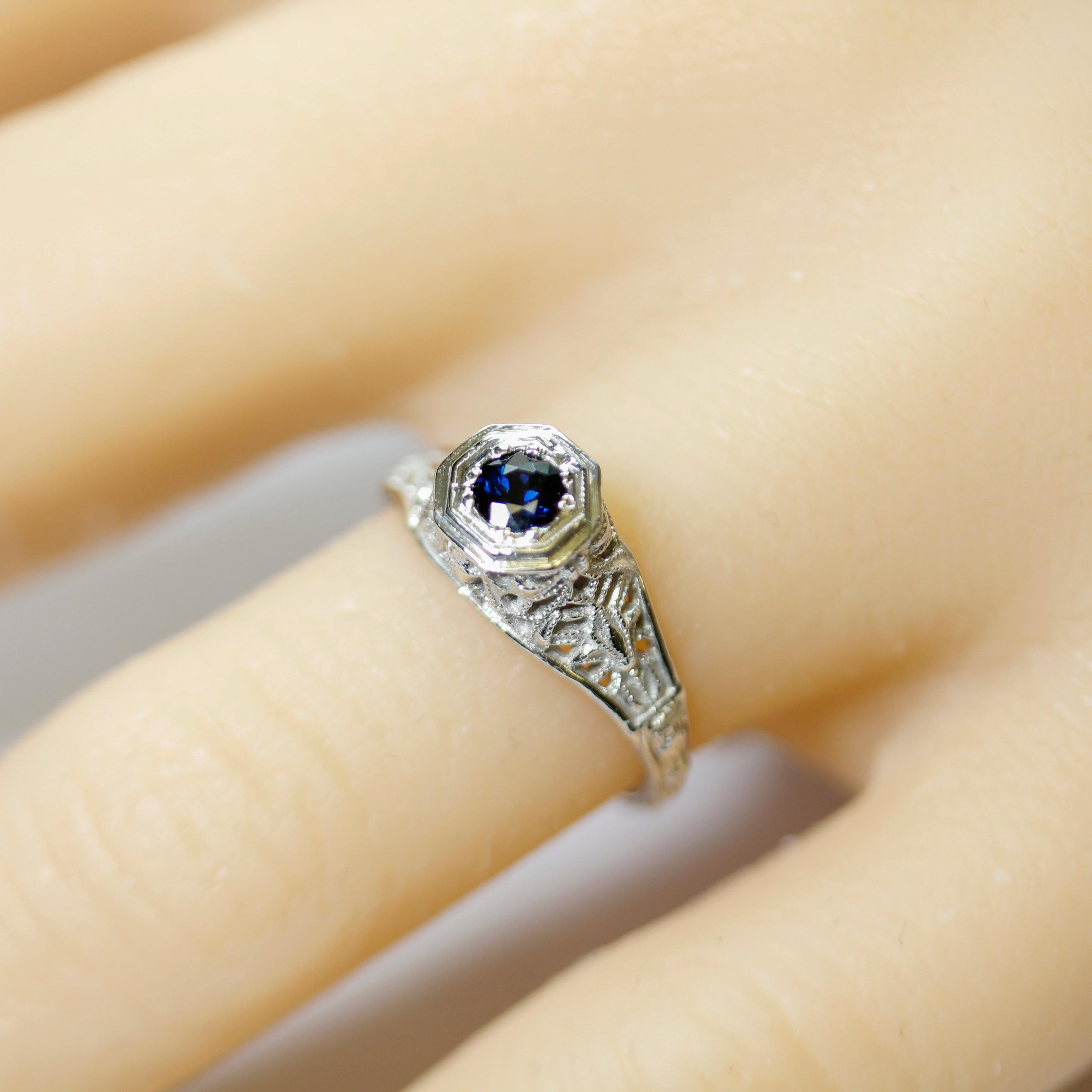 Vintage Filigree Sapphire Engagement Ring For Sale 8