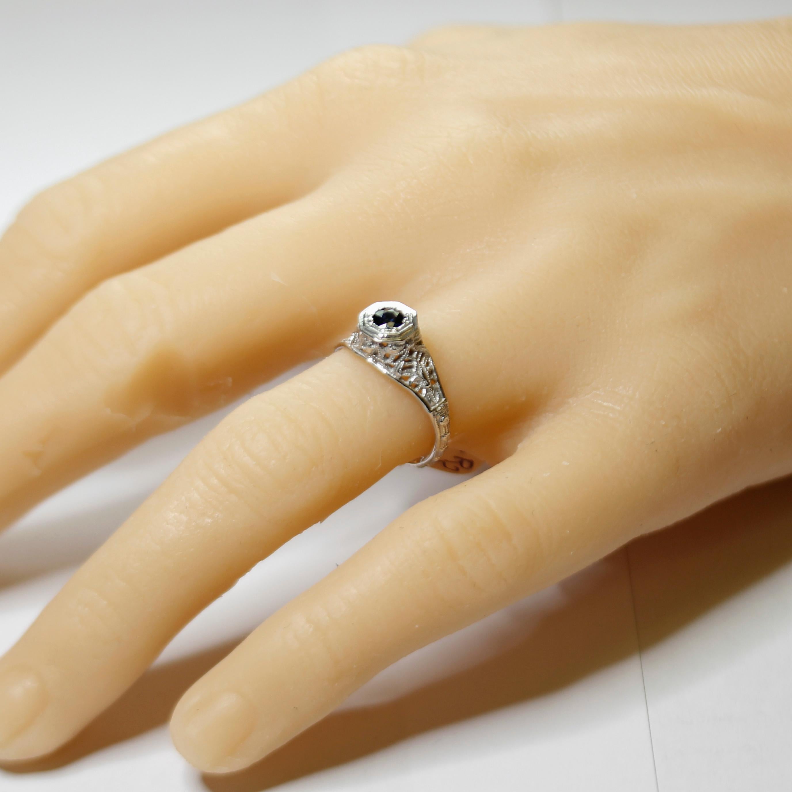Vintage Filigree Sapphire Engagement Ring For Sale 9