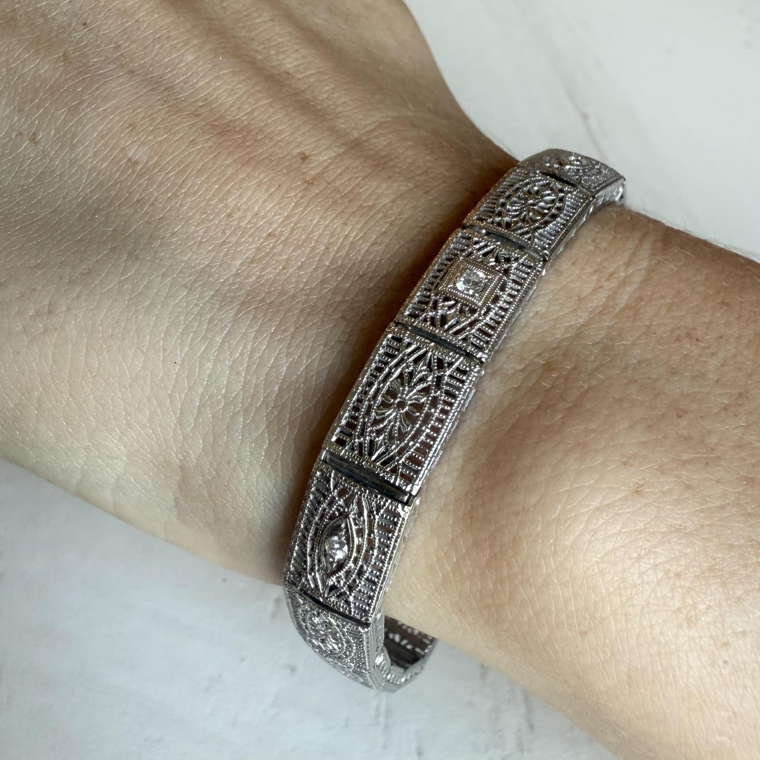 Art déco Bracelet vintage avec diamants en filigrane en vente