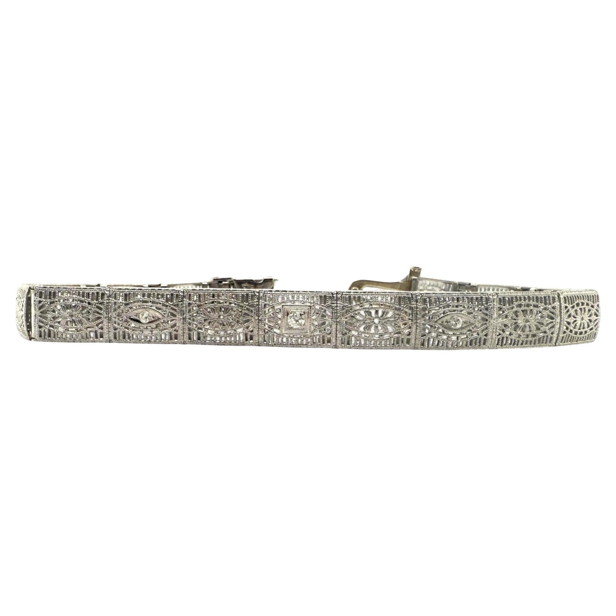 Bracelet vintage avec diamants en filigrane en vente