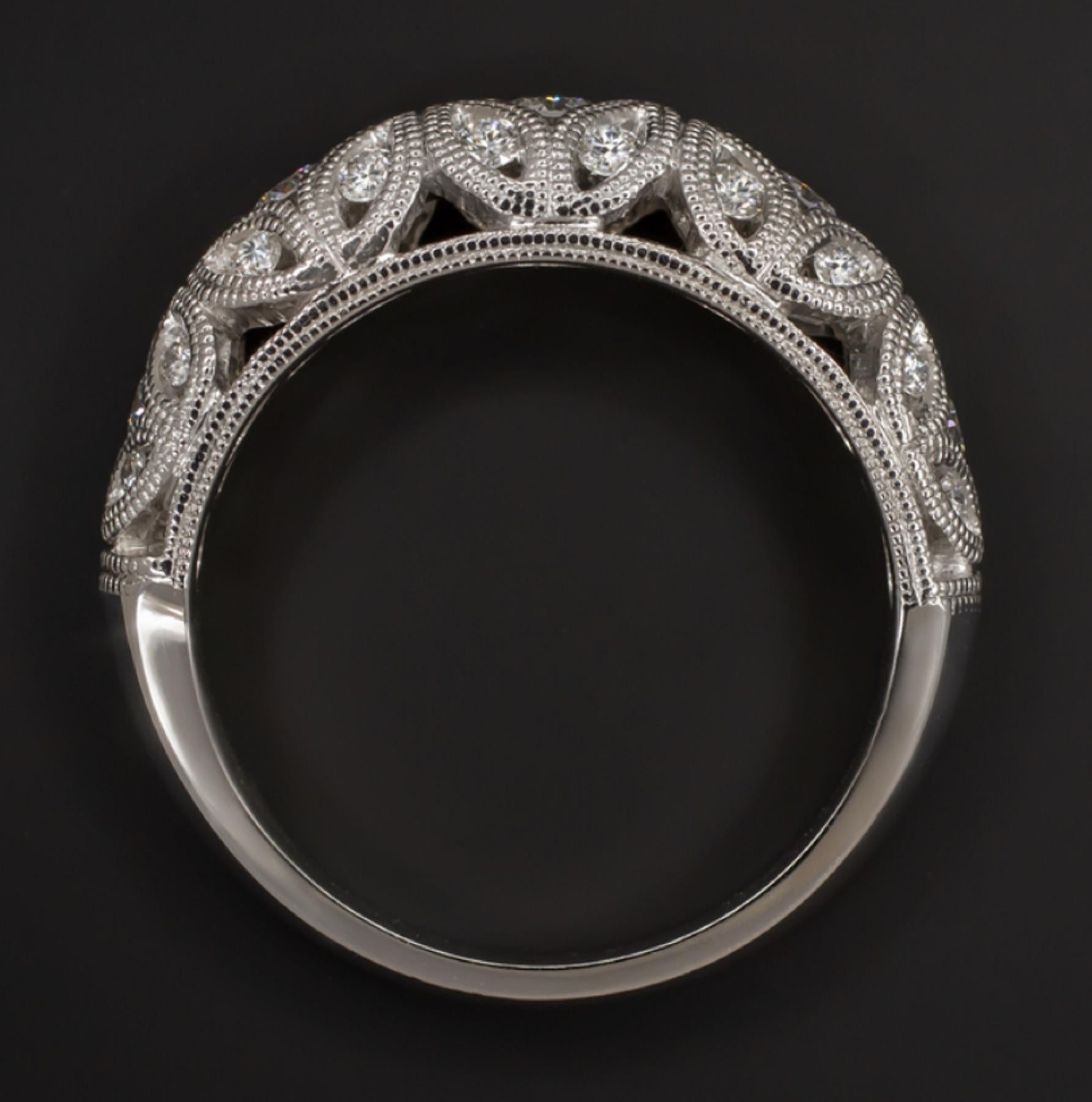 Art Deco Vintage Filigree White Diamond Band Ring
