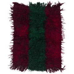 Tapis Tulu "Filikli" vintage en Mohair 'Laine Angora', couleurs rouge et vert