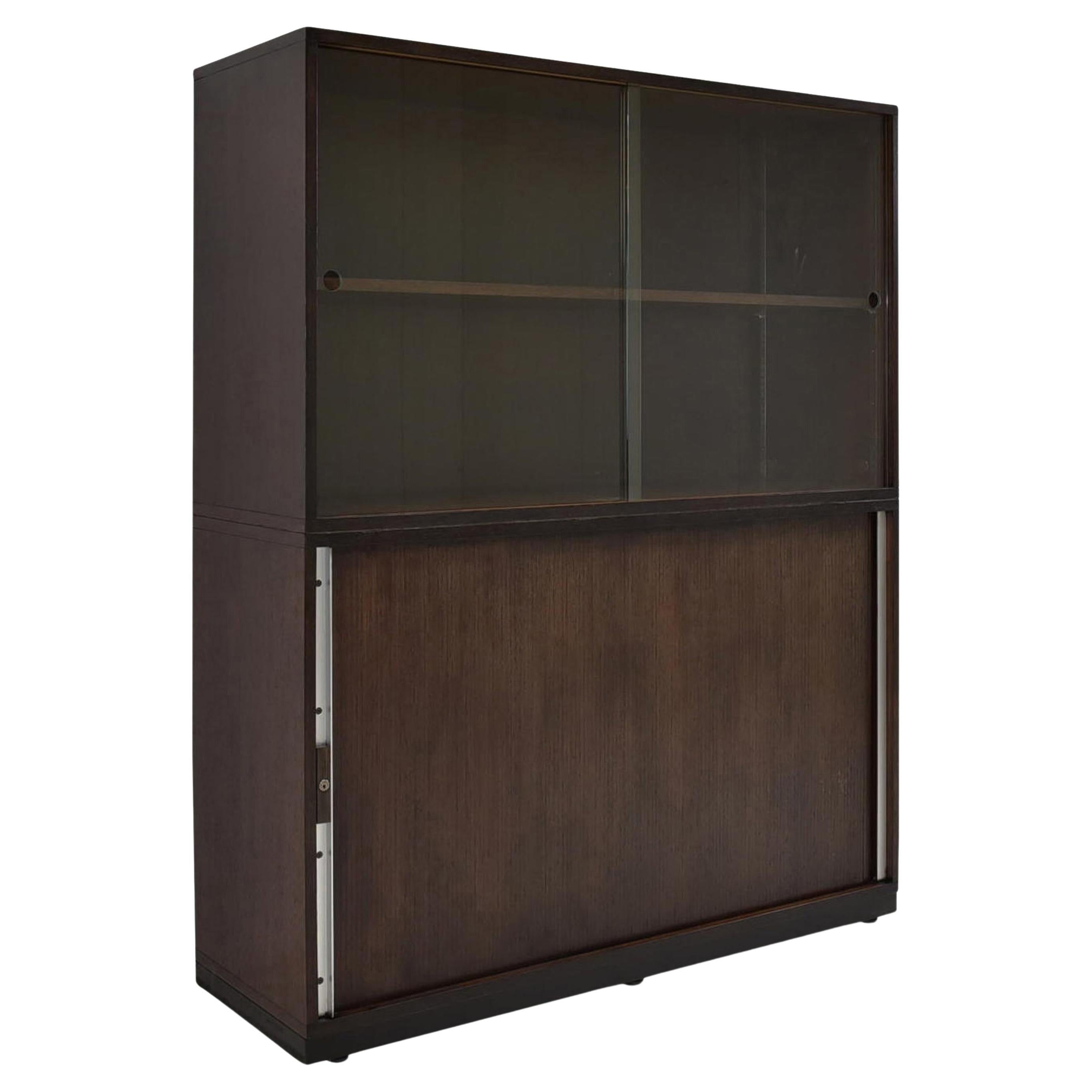 Vintage Filing Cabinet / Office Cabinet Sliding Doors Showcase, 1980