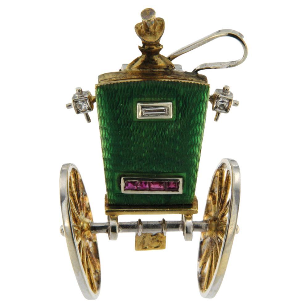 Vintage Fine Carriage-Shaped Brooch For Sale