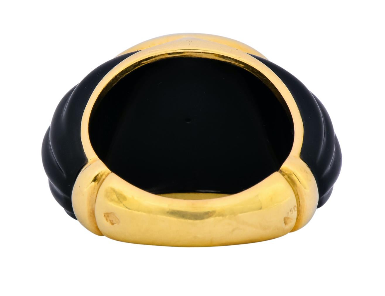 Oval Cut Vintage Fine French Diamond Onyx 18 Karat Gold Ring