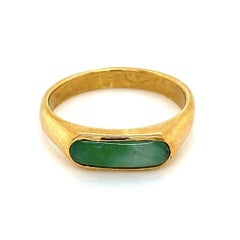 Vintage Fine Green Jade 24 Karat Gold Band Ring