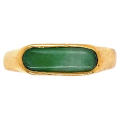 Retro Fine Green Jade 24 Karat Gold Band Ring
