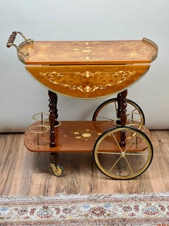 Vintage Fine Italian Burlwood Marquetry Tea Cart by Sorrento