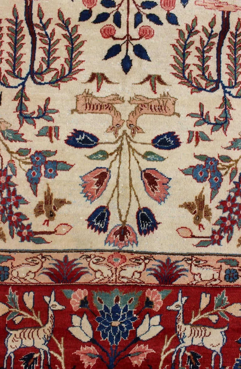 Vintage Fine Persian Isfahan Rug with Nature Motifs in Ivory, Blue