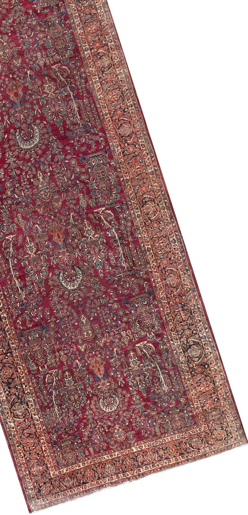 Hand-Woven Vintage Fine Persian Sarouk circa 1920 Gallery Rug 9' x 23'5 For Sale