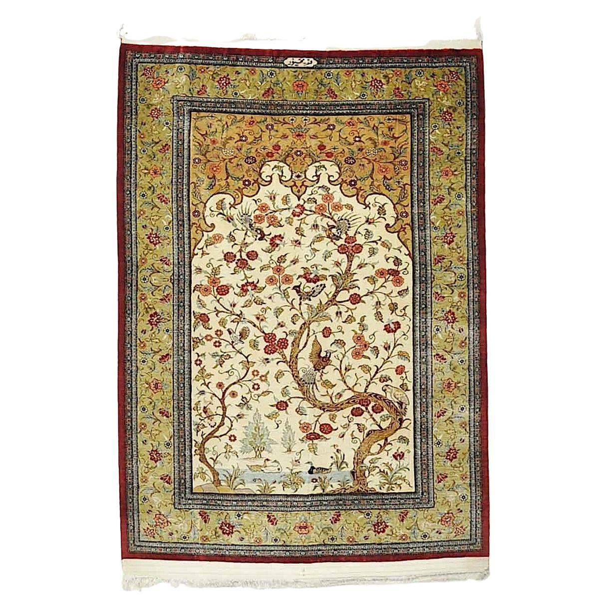 Vintage Fine Persian Silk Rug For Sale