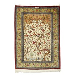 Tappeto vintage in seta pregiata persiana